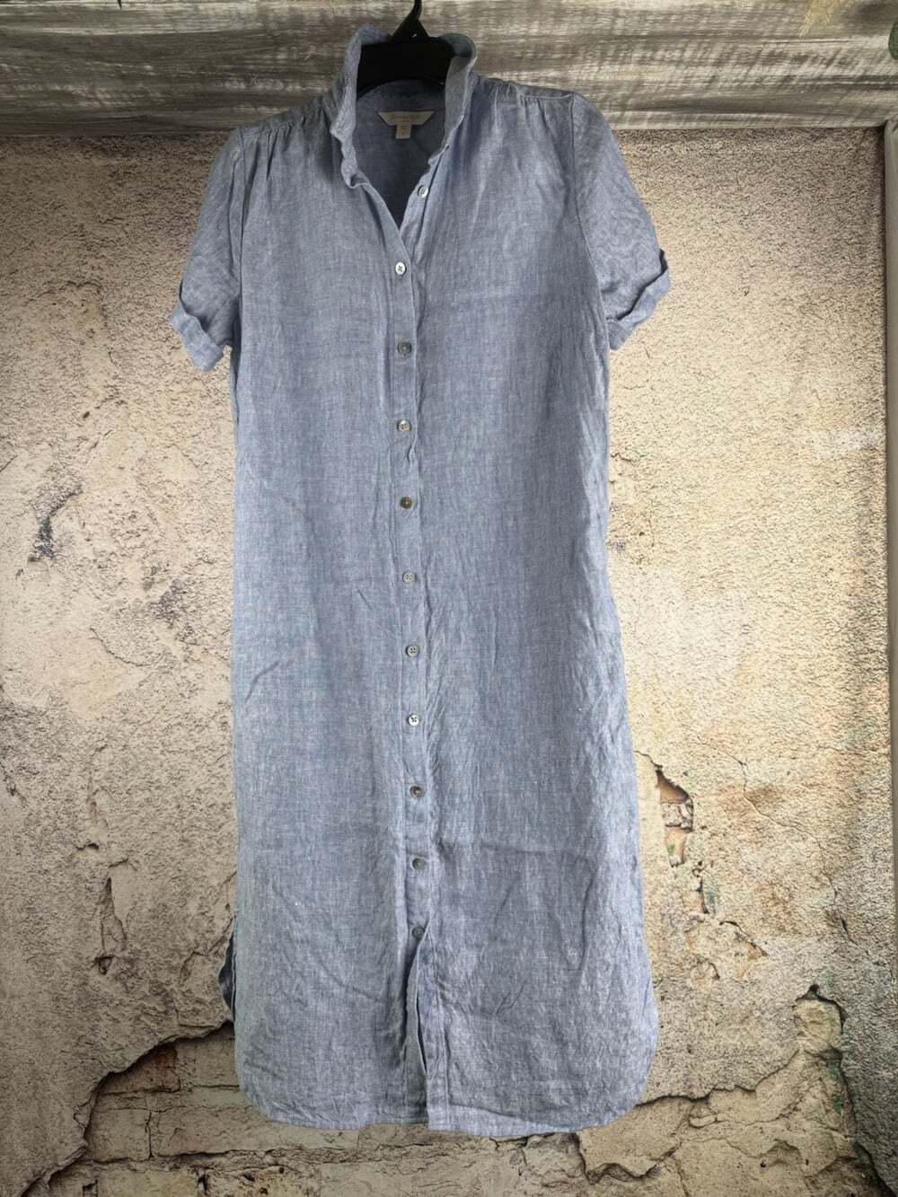 Garnet Hill size 8 linen Casual Blue Button-Up Dress. A652